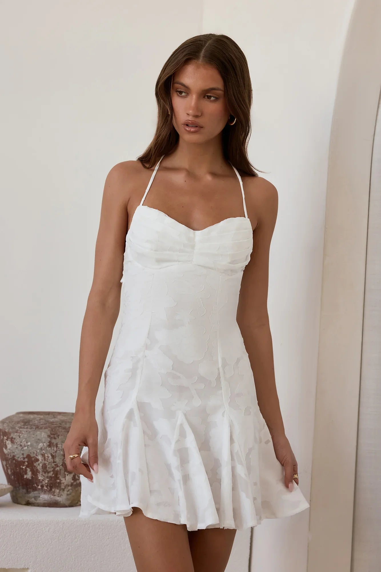Dancing Alone Halter Mini Dress White