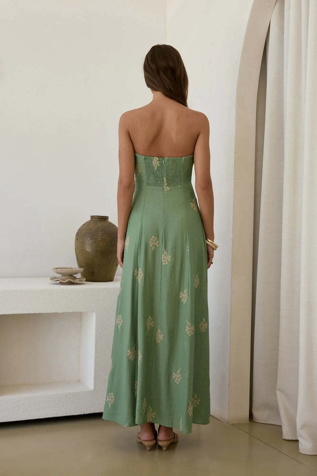 Swept Away Strapless Maxi Dress Green