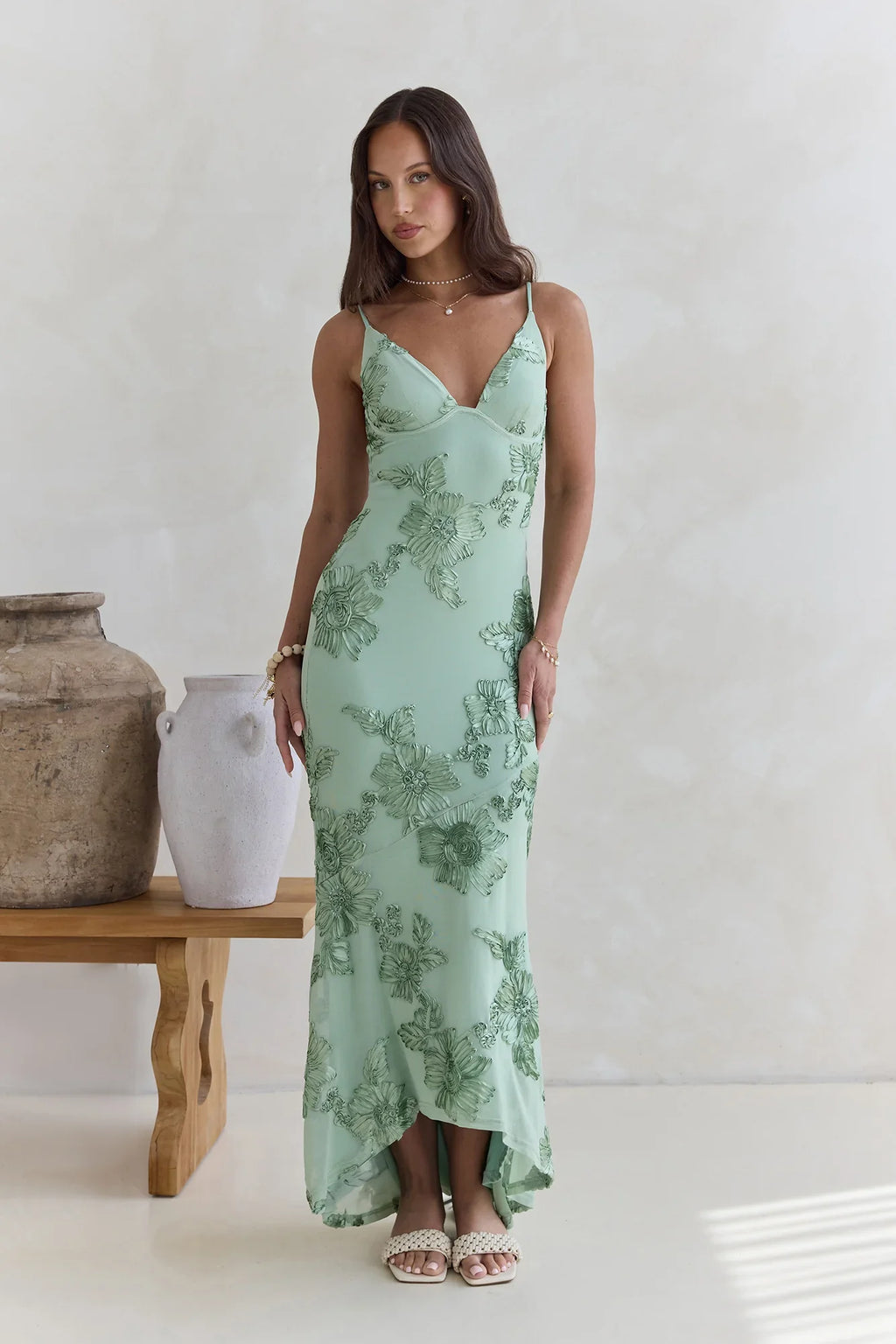 Just As Sweet Mesh Maxi Dress Sage