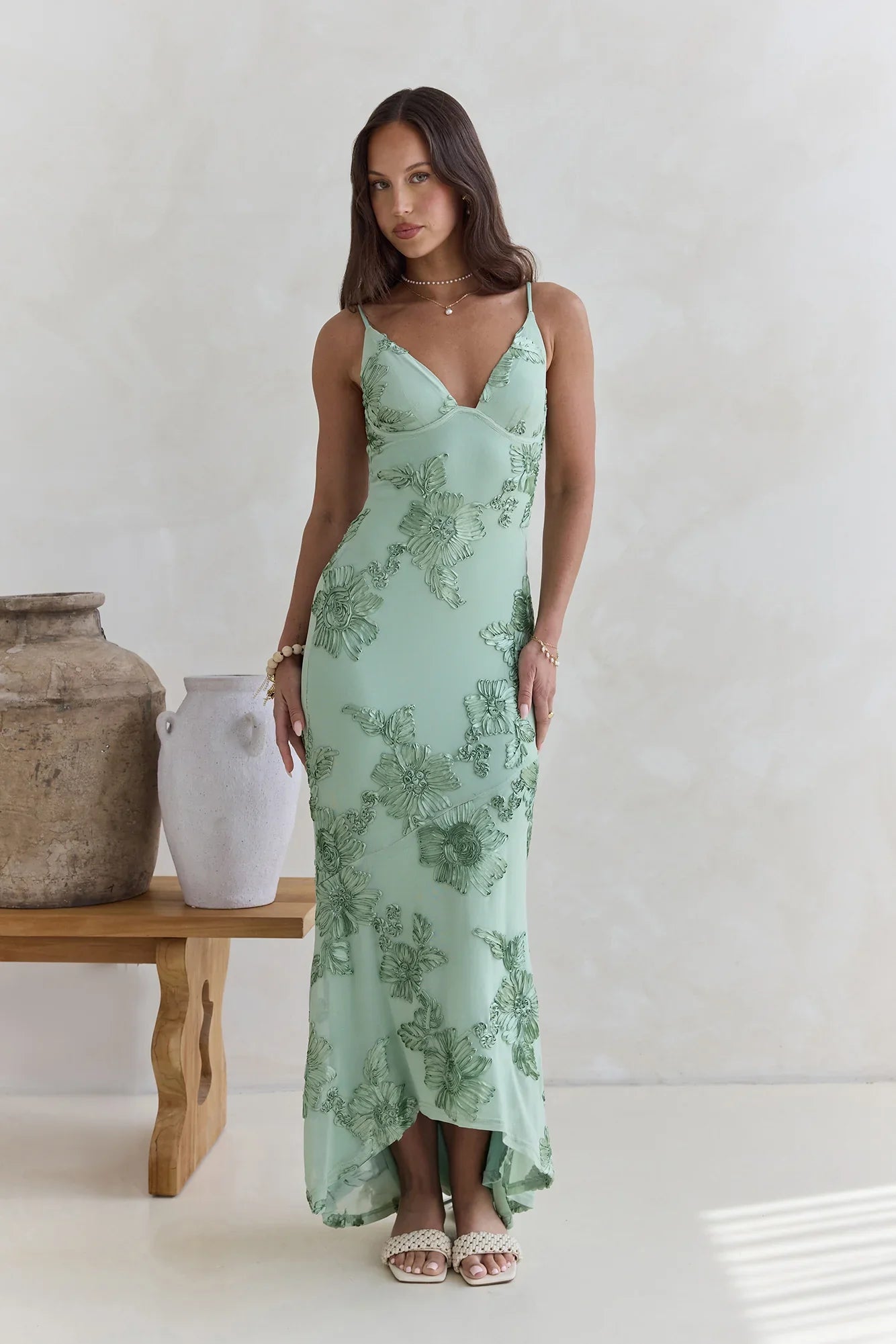 Just As Sweet Mesh Maxi Dress Sage