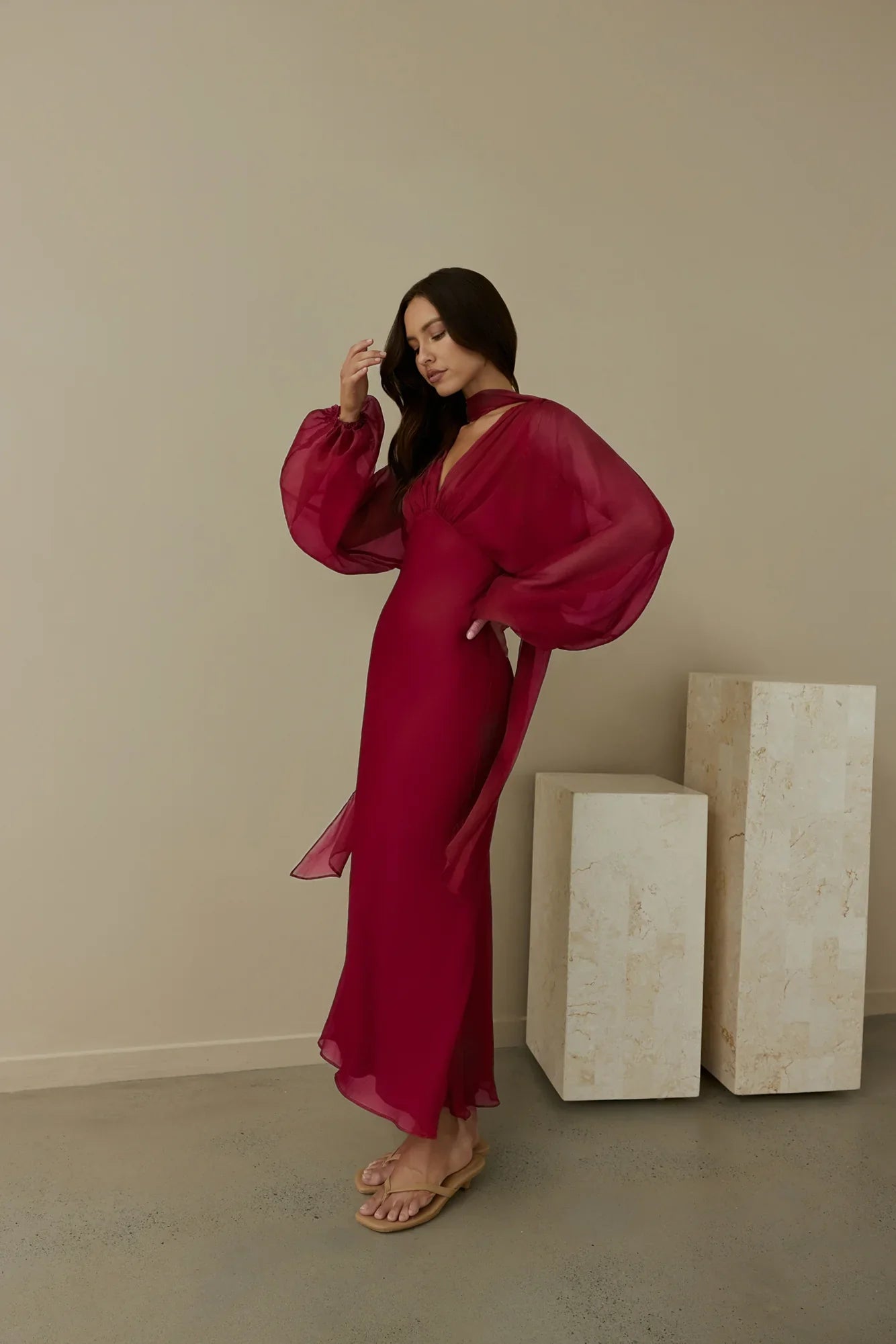 Our Nostalgia Long Sleeve Maxi Dress Burgundy