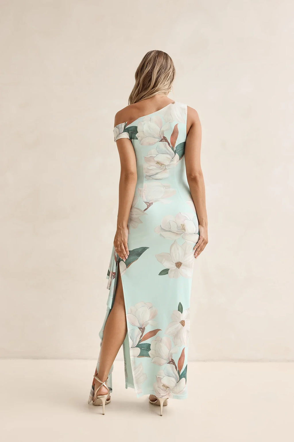 Case Of Flowers Off Shoulder Mesh Maxi Dress Mint