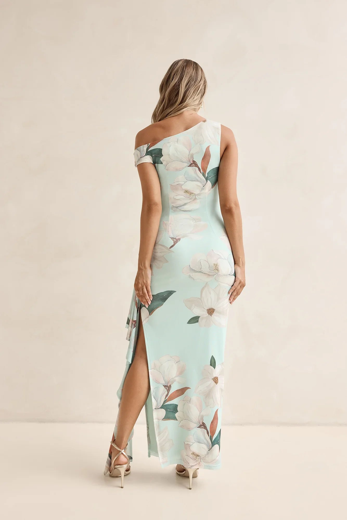 Case Of Flowers Off Shoulder Mesh Maxi Dress Mint