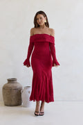 Here For Love Off Shoulder Mesh Maxi Dress Red