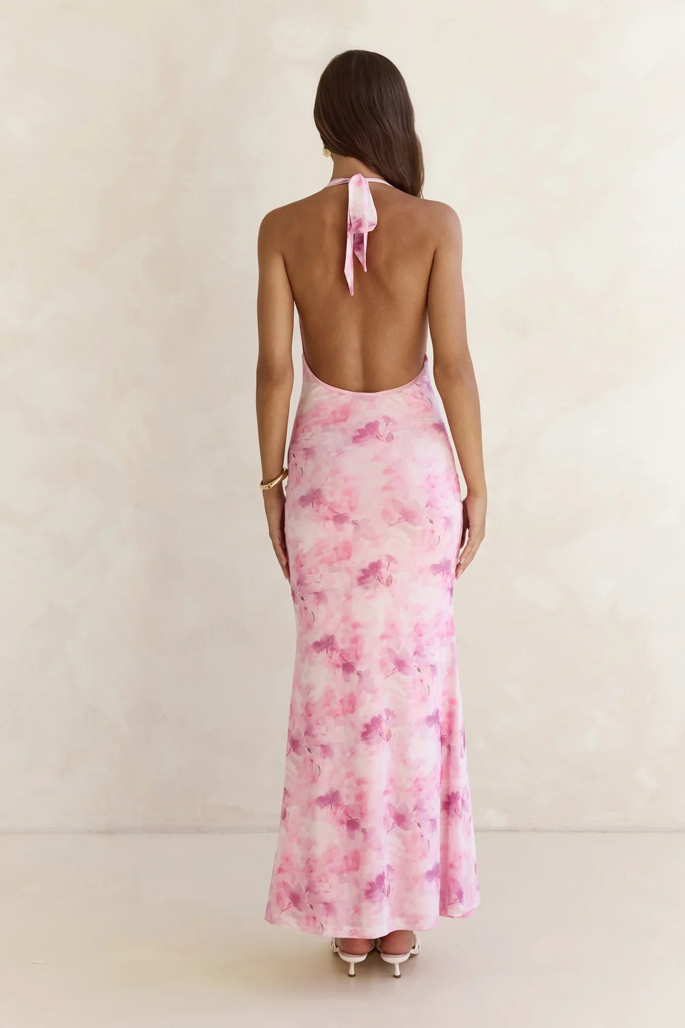 Blooming Loves Mesh Halter Maxi Dress Pink