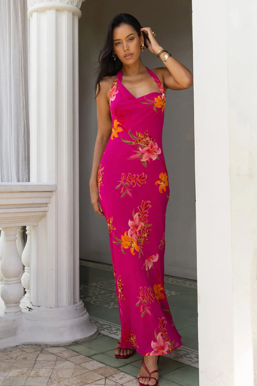 Starlit Island Halter Maxi Dress Pink