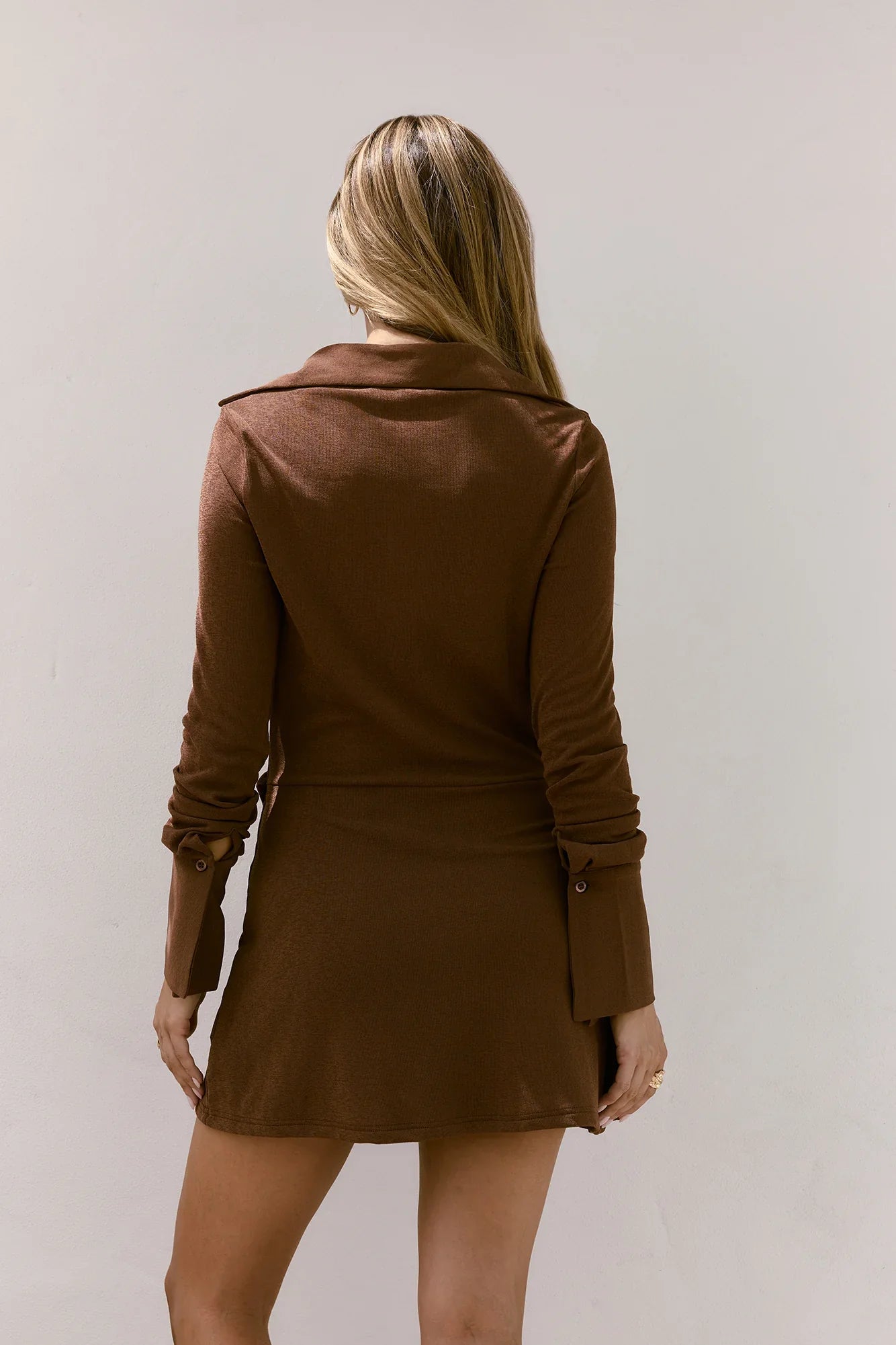 Kalea Button Up Mini Dress Mocha