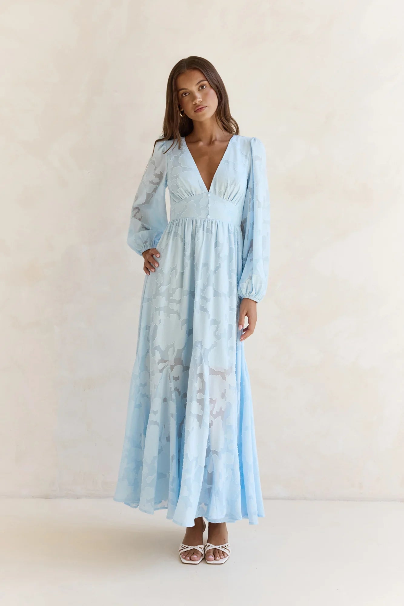 Time Floats By Long Sleeve Maxi Dress Blue