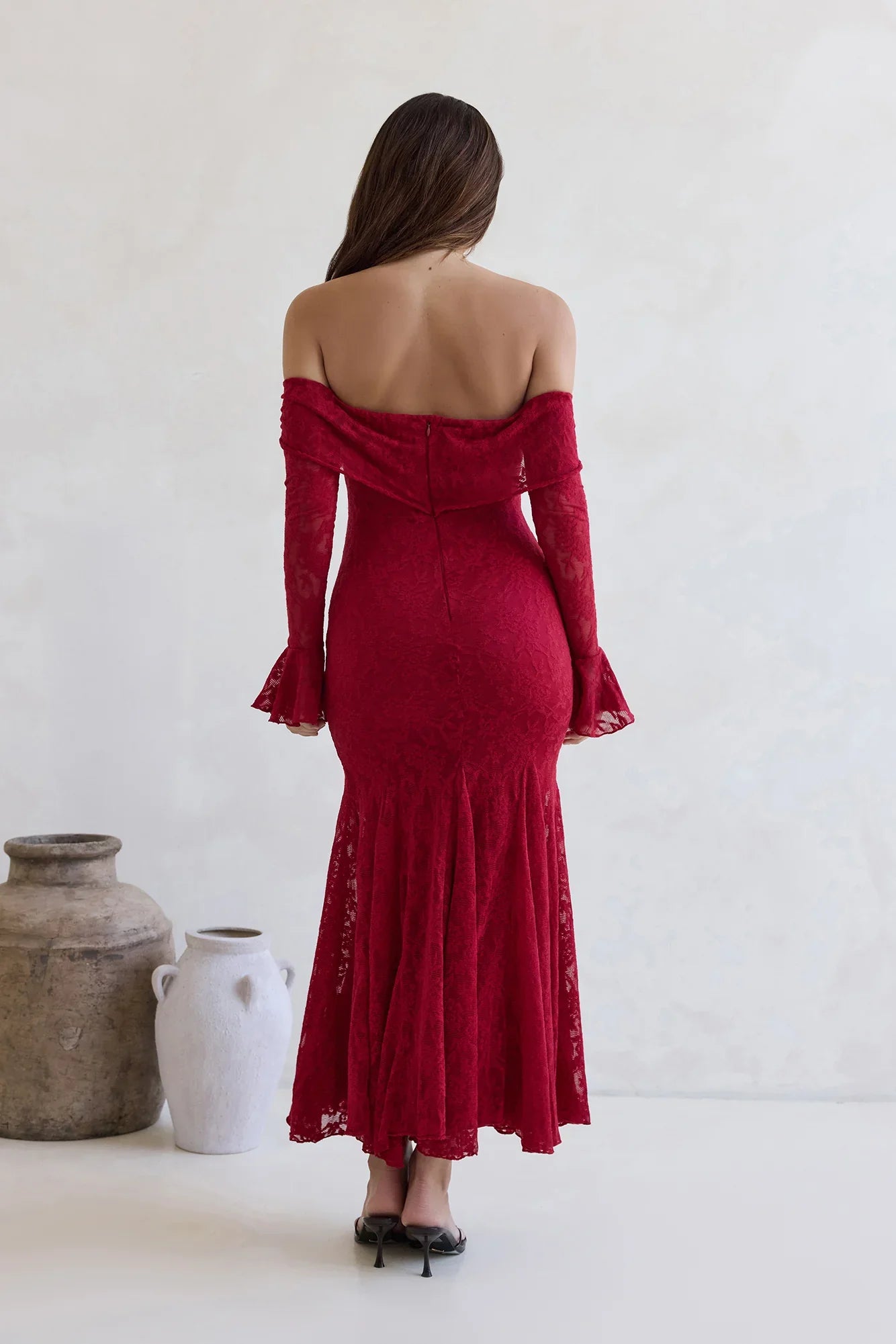Here For Love Off Shoulder Mesh Maxi Dress Red