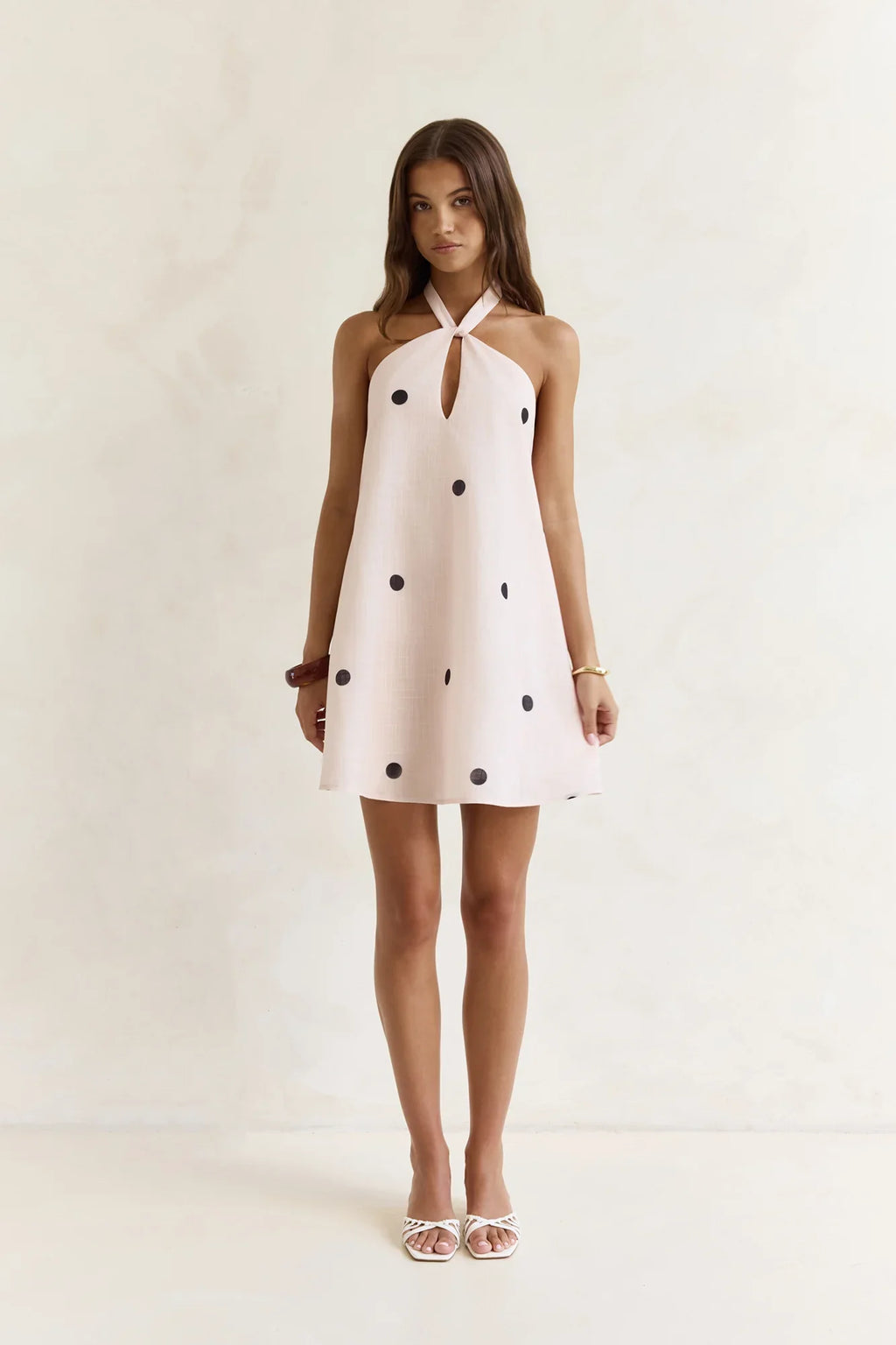 Faith In You Polka Dot Halter Mini Dress Beige