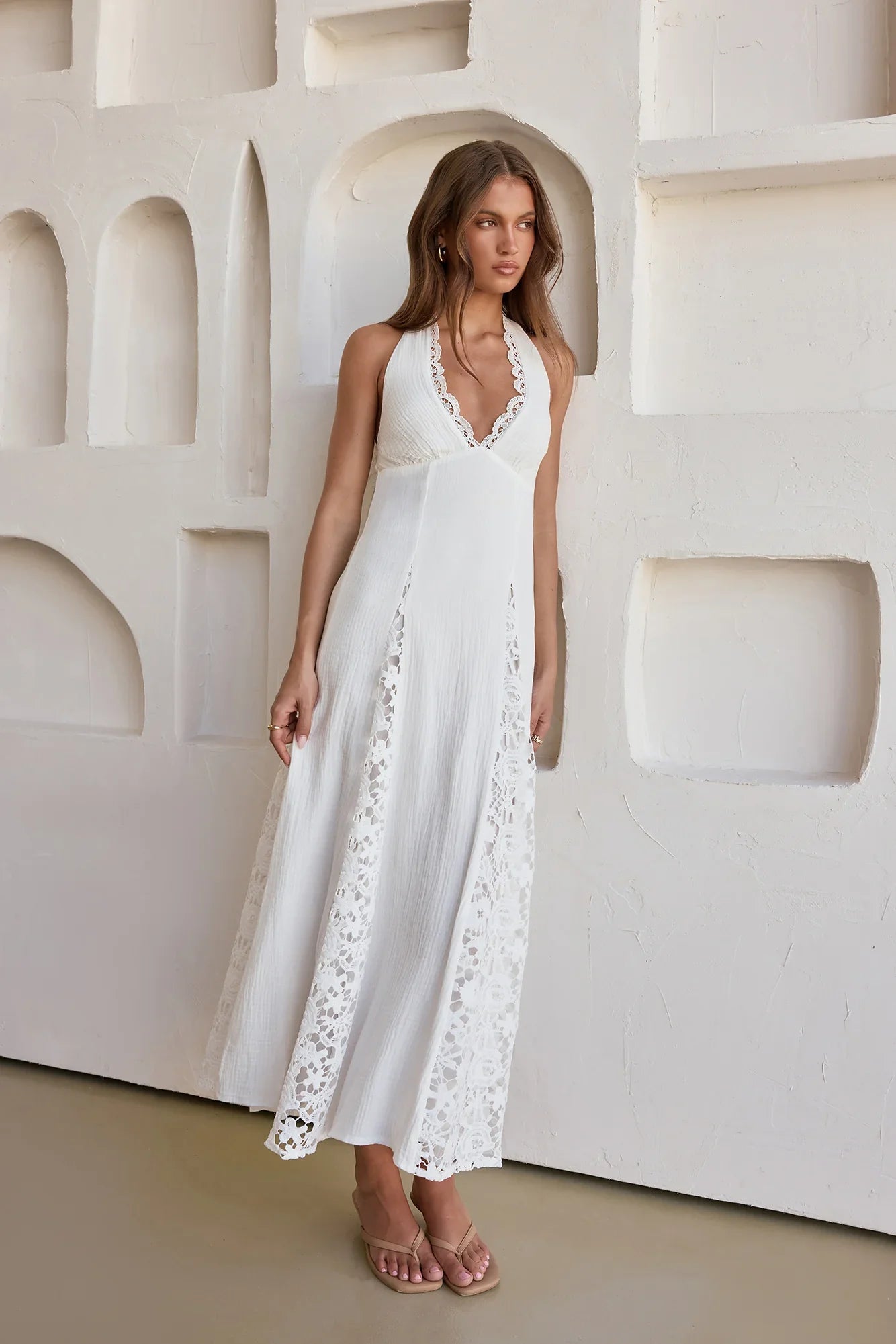 Catching Sunbeams Halter Maxi Dress White
