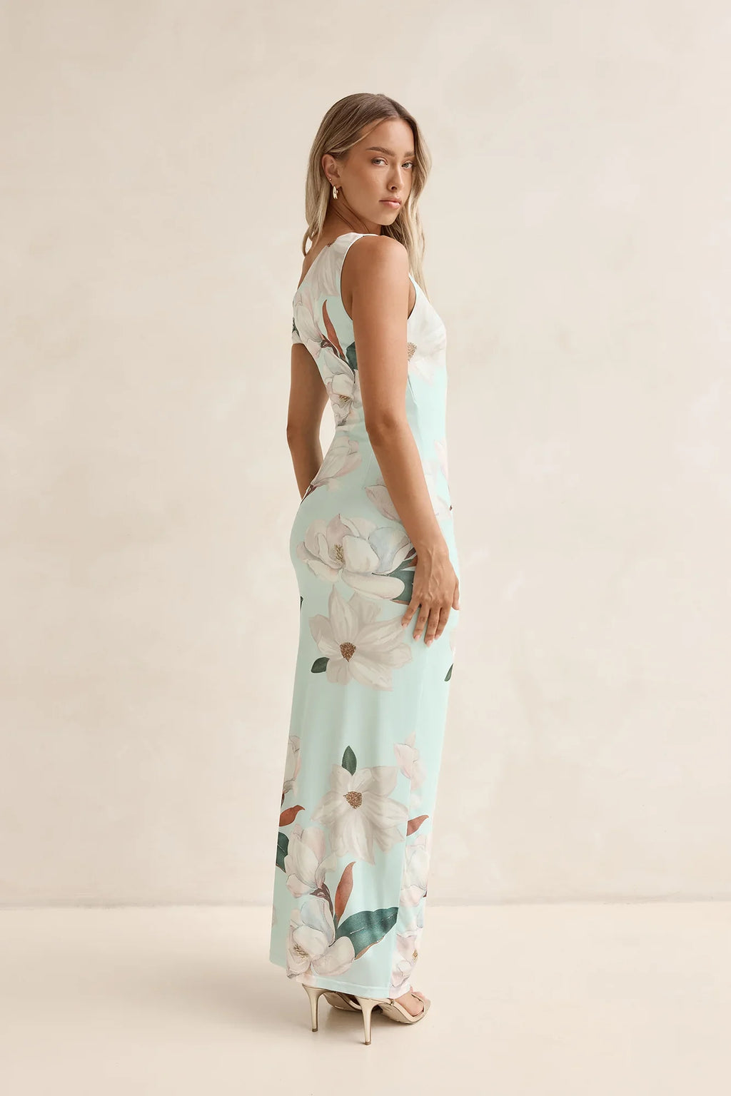 Case Of Flowers Off Shoulder Mesh Maxi Dress Mint