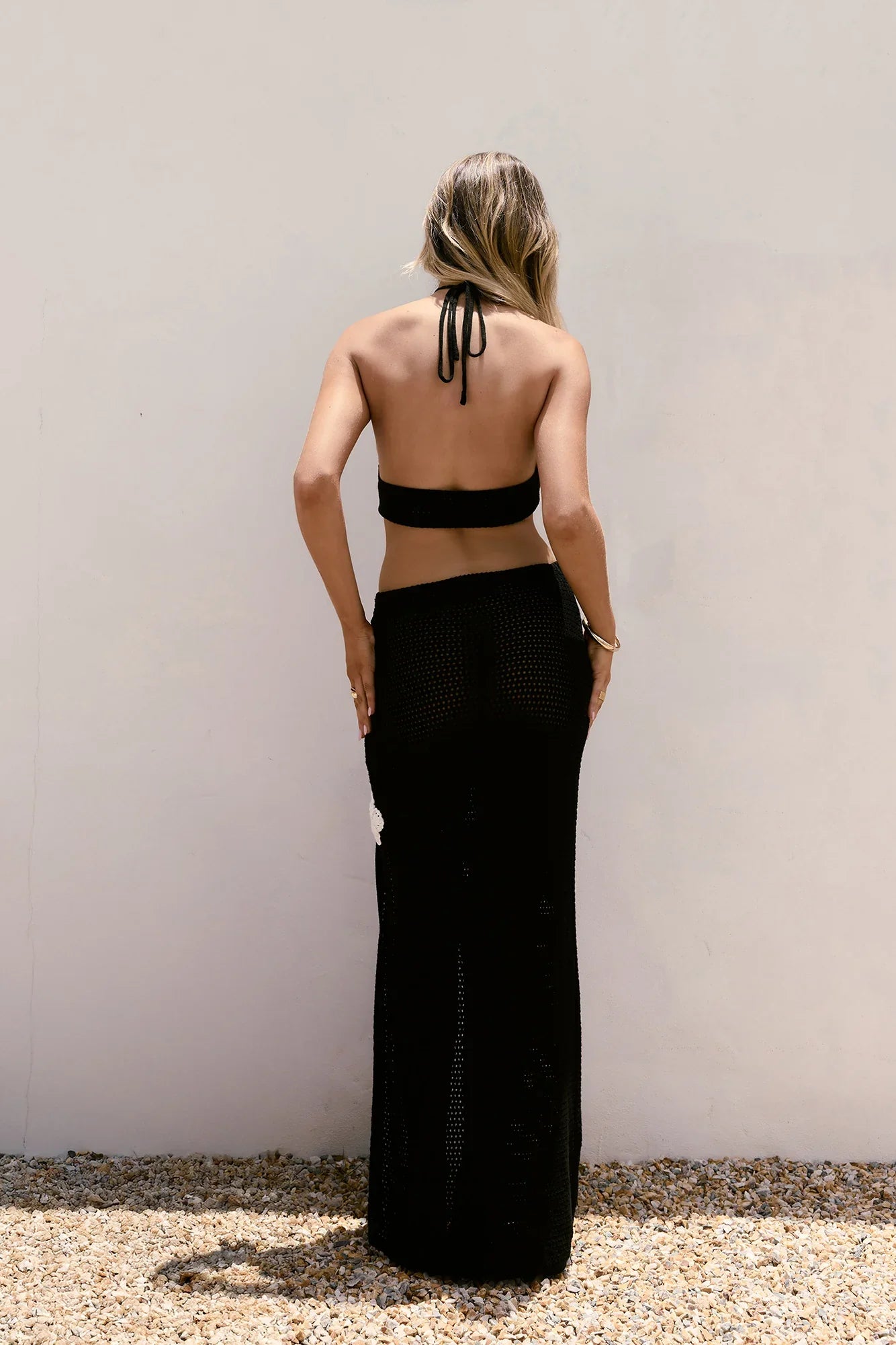 Monaco Sun Knit Halter Maxi Dress Black