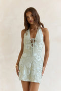 Chasing Truth Mesh Halter Mini Dress Sage