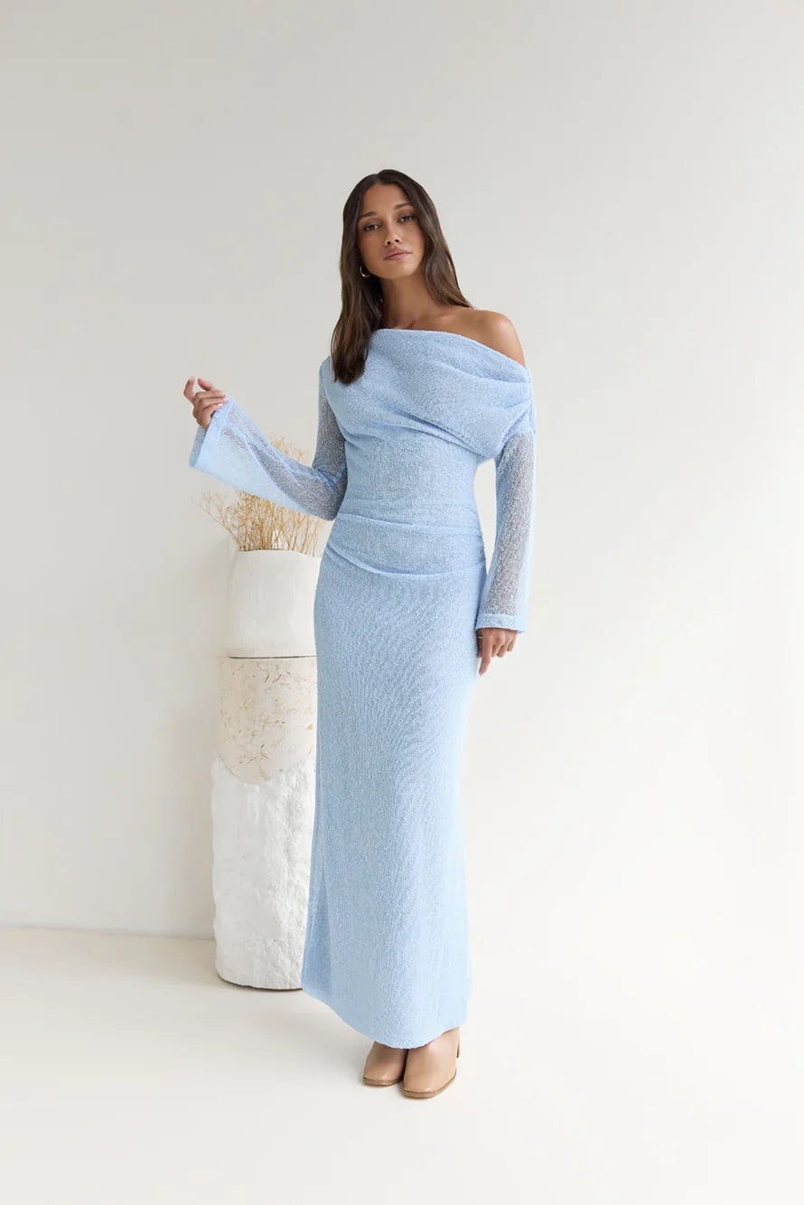 Cool Daze Long Sleeve Knit Maxi Dress Blue