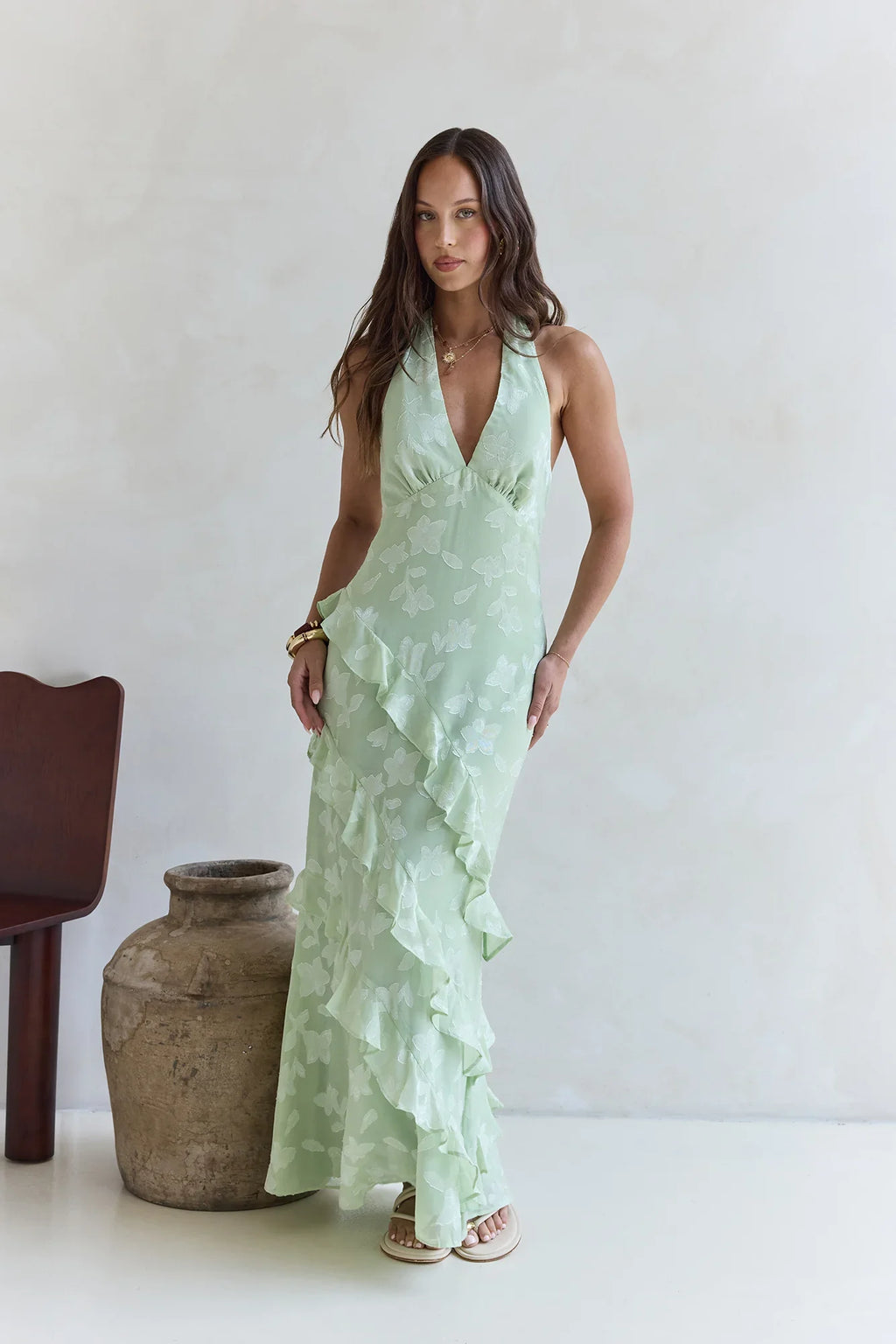 Dream Catchers Halter Maxi Dress Green