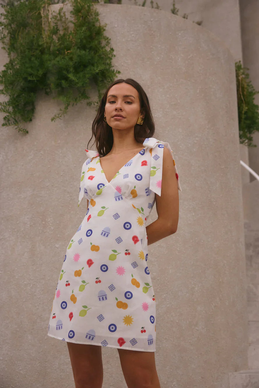 On Vacay Mini Dress Santorini Print