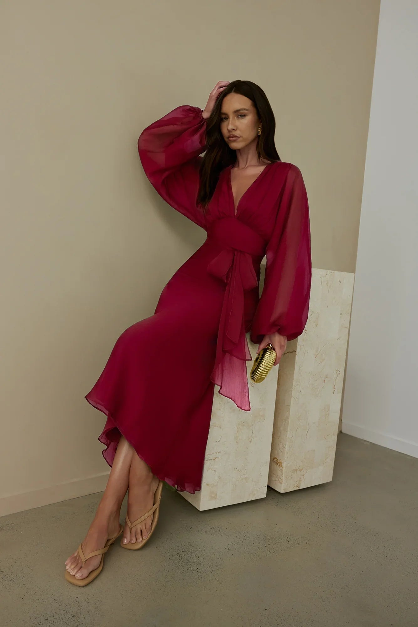 Our Nostalgia Long Sleeve Maxi Dress Burgundy