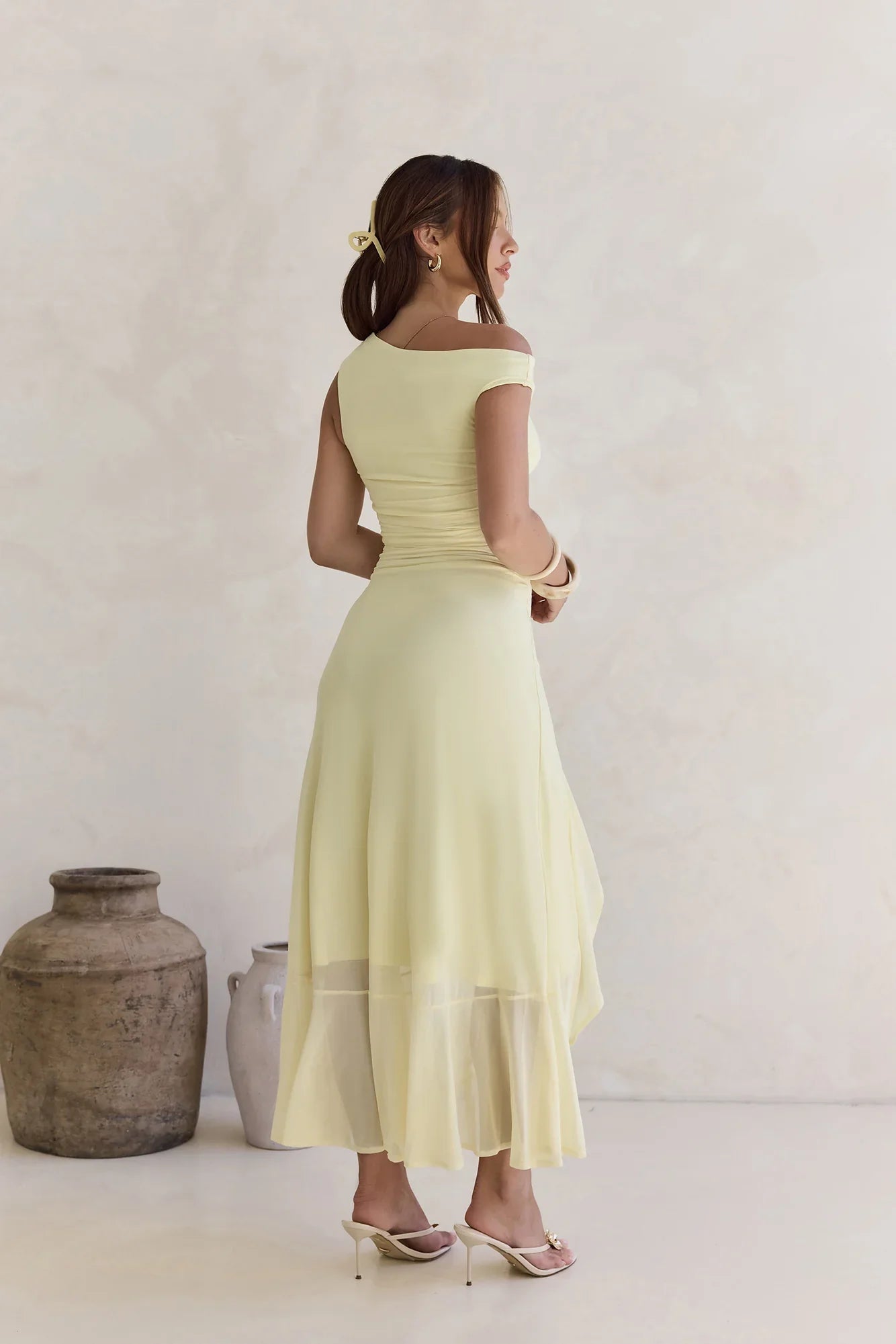 Whispered Secrets Mesh Long Sleeve Maxi Dress Yellow